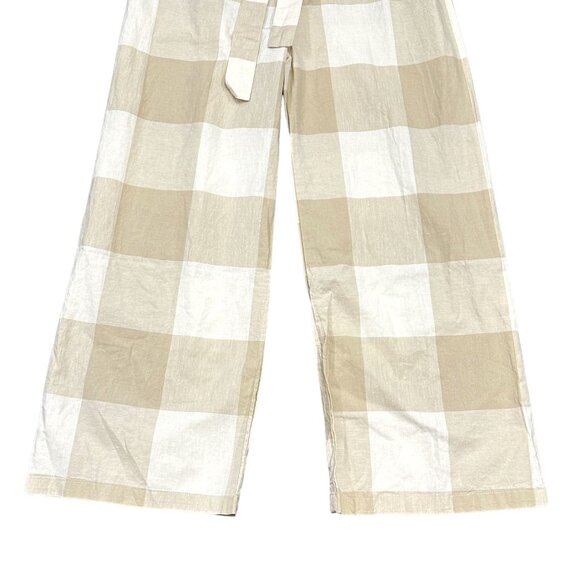 NWT Isadora Womens M Wide Leg Pull On Pants Beige White Checkered Tie Waist - Picture 3 of 15